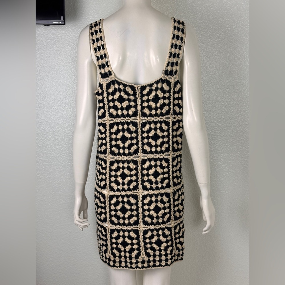 VICI Solana Patchwork Crochet Mini Cover Up Dress Black Ivory Sz X-Large E25 - Picture 11 of 15